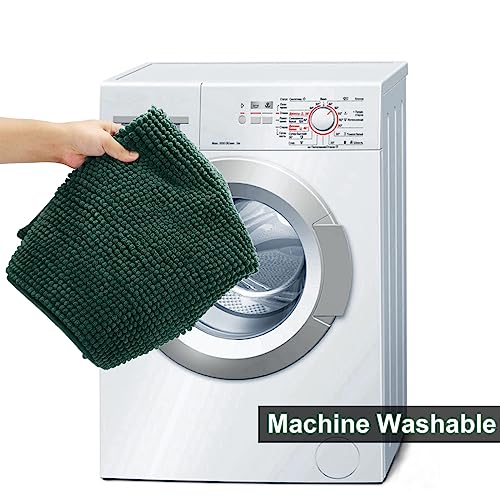 Urvoix Bathroom Rugs Sets 3 piece, Non-Slip Chenille Bath Rug - Ultra Soft, Washable, Super Absorbent Bath Mat for Bathroom, Toilet and Tub (Dark Green) - color: Dark Green