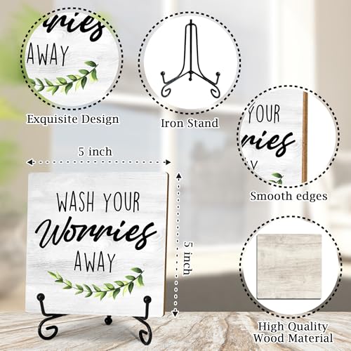 Sage Green Laundry Decor, Wash Your Worries Away Sign, Funny Bathroom Laundry Room Sink Shelf Decor, Guest Bathroom Decoration, Funny Toilet Washroom accessories and Decor（5 Inches）-A21 - color: grey