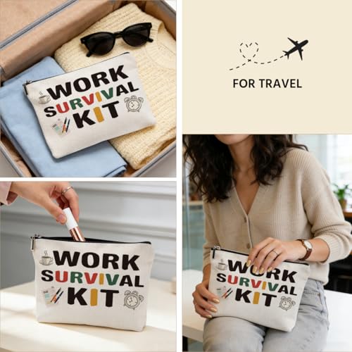 Funny Work Survival Makeup Bag Travel for Women, Work Survival Kit Canvas Cosmetic Makeup Pouches with Zipper Travel Office Makeup Cosmetic Bags, Toiletry Organizer Pouch Birthday Gifts - color: Multicolor 0002