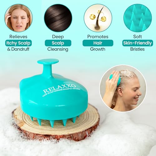 RELAXXO Scalp Massager Hair Growth – Exfoliator & Hair Scrubber for Scalp, Soft Bristles for Dandruff & Soothing Comfort, Shampoo Brush, Wet & Dry Use, Green - color: Green