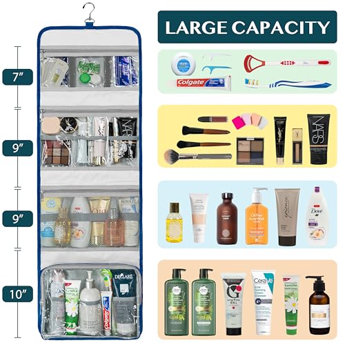 PAVILIA Travel Hanging Toiletry Bag for Women Men, Large Capacity Makeup Bag Kit, Waterproof Cosmetic Storage Organizer Case for Bathroom Shower - color: Blue, size: Large