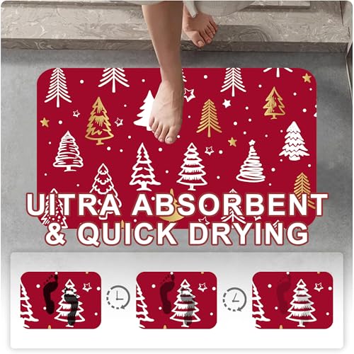 Identiy Christmas Bath Mat, Red Christmas Trees Bathroom Rug, Soft Super Absorbent Machine Washable Quick Dry and Non-Slip Bathtub Mat for Tub Shower Bathroom Floor 17"x29.5" - color: Red Christmas Trees