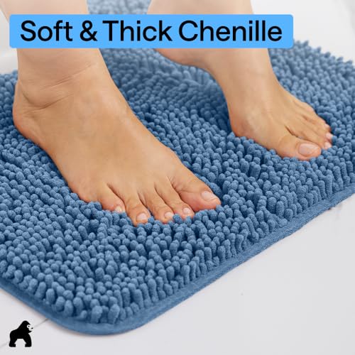 GORILLA GRIP Bathroom Rug Sets, Soft Chenille 2 Piece Area Rugs Set, Toilet Base Mat and 30x20 Carpet, Absorbent Microfiber Washable Mats Dry Quickly, Home Décor and Bath Room Accessories, Blue - color: Blue, style: 30"x20" + Oval 24"x19.5" - 2 Pack
