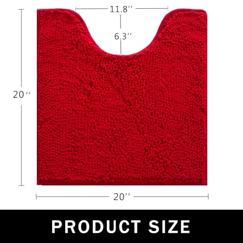 U-Shaped Toilet Rug, Chenille Contour Bathroom Mat, Non-Slip PVC Backing, Machine Washable, 20x20, Red - color: Red, size: 1'8" x 1'8" (20"x 20"U)