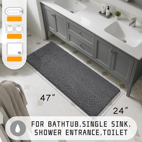 Yimobra Long Bathroom Rugs 47"x24", Extra Soft Non Slip Bath Mat for Tub, Super Absorbent Quick Dry Shaggy Rug Floor Carpet, Machine Washable,Dark Gray - color: Dark Gray, size: 47" X 24"