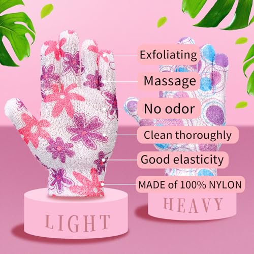 FARMOGA Exfoliating Gloves Shower Loofah Body Scrubber African Exfoliating Net Glove Bathing Accessories Exfoliating Mitt for Women & Men (4Pcs-Bath Gloves-Flower)
