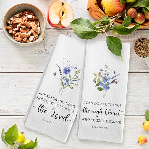 Christian Floral Kitchen Towels Set of 2, Christian Gifts for Women, I Can Do All Things Through Christ Dish Tea Towels for Kitchen, Bible Verse Flowers Decorative Hand Towels, 16x24 Inch - color: Bible Floral-2