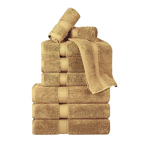 BLUENILEMILLS BNM Madeline Egyptian Cotton Heavyweight Towels, Ideal for Shower, Spa, Hotel, 800 GSM, Face/Washcloths, Hand Towels, Bath Towels, Highly-Absorbent, Luxury, 9 Piece Towel Set, Toast - color: Toast, size: 9-Piece Towel Set