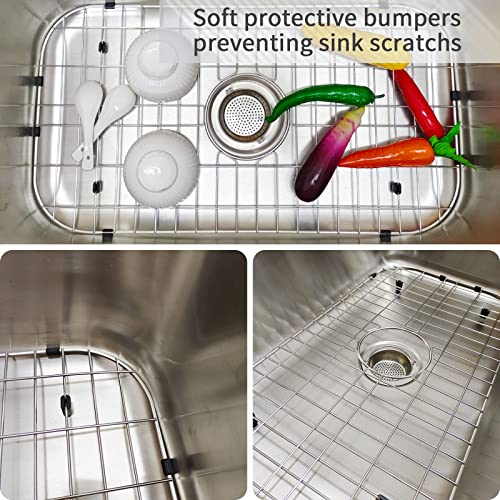 Kitchen Sink Grid 26-1/8"x14-1/4 - Heavy Duty Kitchen Sink Protector with Built-in Strainer & Center Drain, Non-Slip Rubber Feet & Scratch Resistant Bottom Guard - size: 26.12 in x 14.25 in, style: Center Drain
