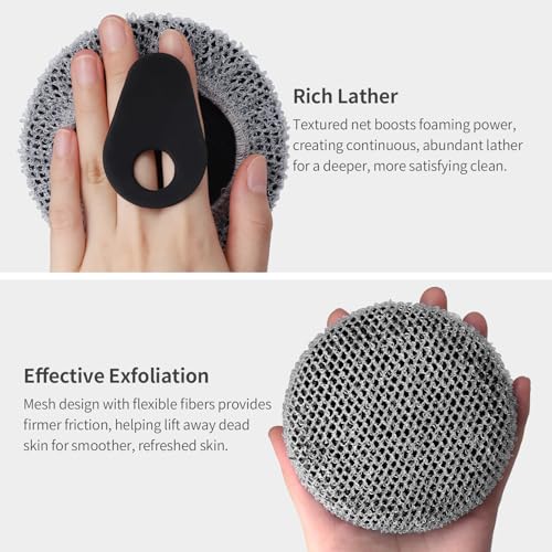 Silicone Body Scrubber with Scrub Net Set, BEAUTAIL 2 Pack for Rich Lather, Deep Cleansing, and Exfoliation – Durable, Easy to Clean, Gentle or Firmer Options – 1 Shower Brush Black, 1 Scrub Net Gray - color: Black