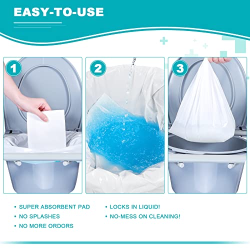 Oumee 90 Count Absorbent Commode Pads for Bedside Commode Bucket, Commode Liners Pads with Absorbent Gel, Potty Liner Pads for Adults Portable Toilet Bags Bedpans - size: 9.5*5in-90
