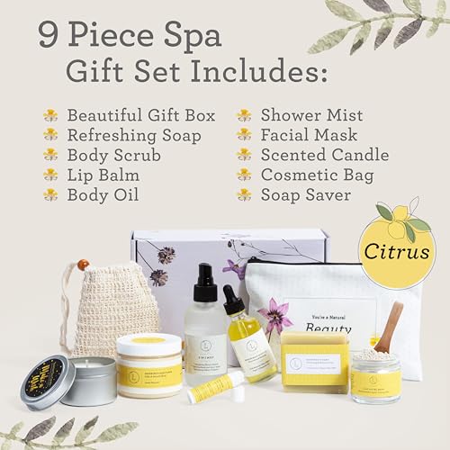 Lizush Luxury Spa Gifts for Women - 9 Piece Citrus Spa Gift Baskets for Women, Relaxation Birthday Gift Set, Handmade in the USA, Self Care Gift Sets For Wife, Mom, Co-Worker, Best Friend - size: Citrus 9 Piece