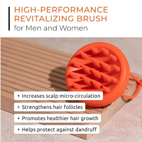 DS Labs Revitalizing Scalp Brush - Silicone Shampoo Massager for a Cleaner, Fresher, Feeling Scalp, Lifts Build Up & Boosts Lather, Ergonomic, Water Resistant, for All Hair Types - color: Orange