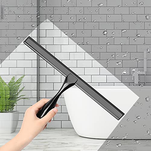 Simtive 10-Inch Shower Squeegee Set, Includes Shower Door Hook and Adhesive Hook, Squeegee for Shower Doors, Mirror and Window, Black - color: Black, size: 10-Inch