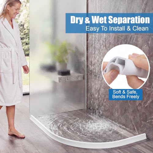 1.77" High Collapsible Shower Threshold Water Dam, 78 Inch Silicone Shower Water Splash Dam Guard Strip Barrier for Bathroom Floor, Wet and Dry Separation Bathroom and Kitchen(Curved) - style: Curved