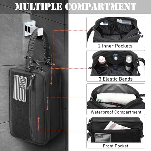 Tactical Toiletry Bag for Men Dry Wet Separate Dopp Kit Travel Hygiene Bag EDC Utility Tool Molle Pouch Mens Shaving Kit Travel shower Bags (Black) - color: Black