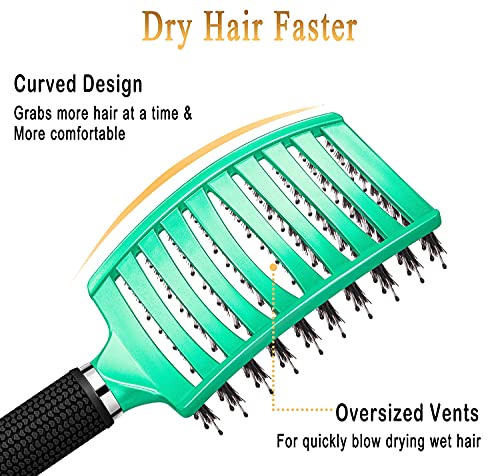 KTKUDY Detangling Brush Boar Bristles Hairbrush Make Hair Shiny & Healthier Curved and Vented Detangler Brush for Women Men Kids Wet & Dry Hair (Light green) - color: Light green