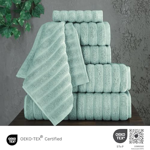 Classic Turkish Towels CTT Luxury 6 Piece Towel Set, 100% Turkish Cotton, Quick Drying, Highly Absorbent & Comfy, Includes 2 Bath Towels, 2 Hand Towels & 2 Washcloths | (Spa Green) - color: Spa Green, size: 6-Piece Towel Set