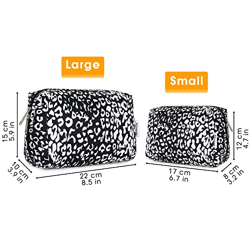 Narwey Cute Cheetah Makeup Bag Travel Cosmetic Bag Organizer Toiletry Bag Make Up Bags with Compartments for Women (Large, Black Leopard-1) - color: Black Leopard-1, style: Large