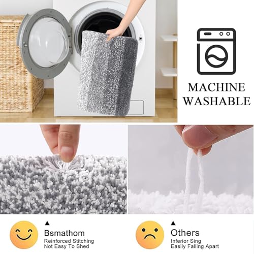 Bsmathom Bathroom Rugs Sets 4 Piece, Soft Absorbent Microfiber Bath Rugs with U-Shaped Contour Toilet Rug and Toilet Lid Cover, Thick Non-Slip Plush Shaggy Bath Mat Set,Grey - color: Grey, size: 18"x26"+18"x48"+U20"x24"+Cover19"x21"