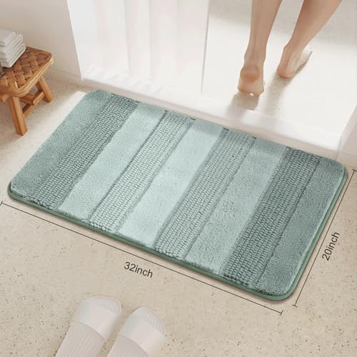 Kmson Ombre Chenille Bathroom Rugs, 20"x32" Non-Slip Bath Mat for Bathroom Floor & Bathtub, Ultra Soft Washable Shaggy Bath Rugs, Fluffy Thick Water Absorbent Microfiber Shower Mat Green - color: Light Green Rug, size: 20" x 32"