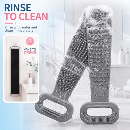 Manmihealth Silicone Back Scrubber for Shower & African Net Sponge Net Set, 36'' Dual-Sided Back Washer & African Long Bath Sponge, Extendable Long Silicone Body Brush(Gray+Black) - color: Gray+black