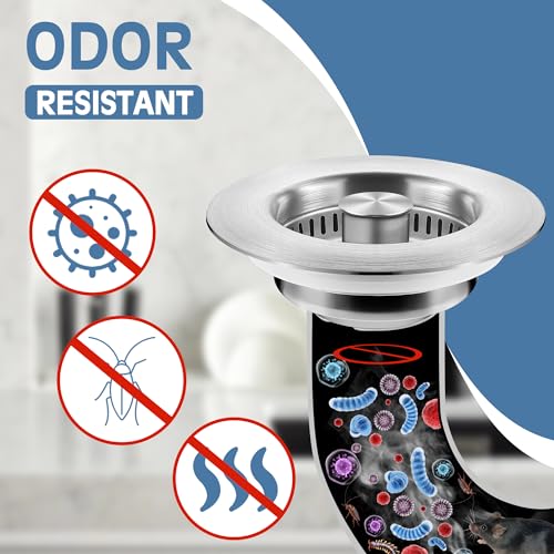 Kitchen Sink Drain Strainer 2 Pack, 304 Stainless Steel Pop Up Sink Stopper, Anti-Clogging Sink Drain Strainer for US Standard Kitchen Drain (SUS304 Brushed) - color: Brushed Sus304, size: 2 Pack