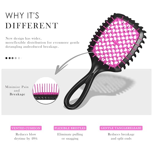 Detangler Brush – 2 Pack Vented Hair Brush for Wet/Dry Hair – Easy, Pain-Free Detangler Brush Reduces Knots & Breakage – For Curly, Straight, Thick or Fine Hair – Women, Men & Kids (Pink+Purple) - color: Pink+Purple