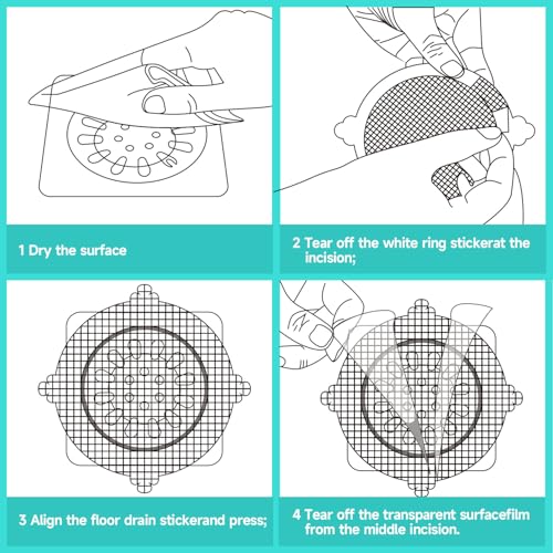 Disposable Shower Drain Hair Catcher, 30-Pack Mesh Stickers for Sink | peel-and-stick mesh traps hair, drains fast - stays flat on tile, metal, plastic - toss and replace, no scrubbing needed