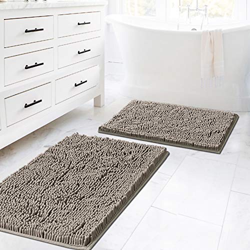 H.VERSAILTEX Extra Thick Chenille Plush Pattern Bath Rugs for Bathroom Non Slip - Soft Plush Shaggy Bath Mats for Bathroom Floor, Indoor Mats Rugs for Entryway (Dark Grey, 32 x 20 Plus 24 x 17 Inches) - color: Dark Grey, size: 20" x 32" Plus 17" x 24"
