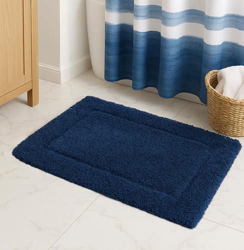 voyzz home Luxurious 100% Cotton Bathroom Rug Mats - Featuring Ultra-Soft Plushness, Non-Slip Design, Thickness, and Washability. Enhancing Home Decor, Bath Mat Measuring 20"x32" Plain Blue.… - color: Blue Plain Single 20x32