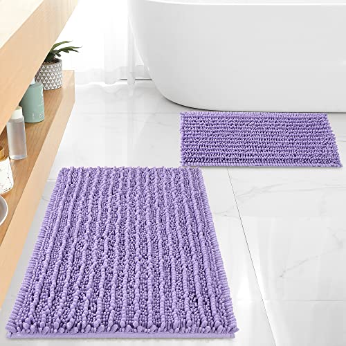 FLOLEOPA Luxury Chenille Lavender Bathroom Rugs Bath Mats Sets, Extra Soft and Absorbent Bathroom Rugs Non Skid Machine Wash Dry Bath Mats（32"x20" Plus 17"x24"） - color: Lavender, size: 32"x20" Plus 17"x24"
