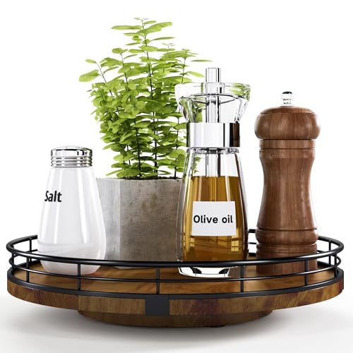 Farmhouse Oak 10" Lazy Susan Turntable Organizer for Cabinet, Round Wooden Lazy Susan Organization and Storage for Dining Table, Pantry, Kitchen, Countertop, Cupboard,Home Decor, Walnut Wood - color: Walnut, size: 10 inches