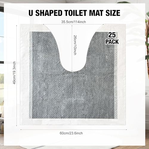 25 Pack Disposable Toilet Mats Absorbent Toilet Floor Protector from Urine U-Shape Toilet Training Rug Waterproof Non-Slip Bathroom Potty Training Mats for Children Adult (Gray)