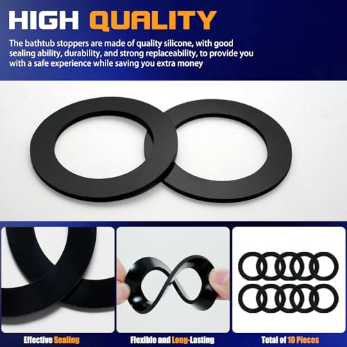 10-Pack Rubber Tub Drain Gasket, 1-3/4-Inch by 2-5/8-Inch, Bathtub Overflow Gasket Seal, Silicone Bathtub Drain Stopper - Prevent Tub Leakage