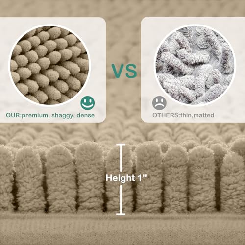 HOMEIDEAS Bathroom Rugs Set 2 Pieces, Ultra Soft Non Slip Absorbent Chenille Toilet Bath Mat Set (Taupe) - color: Brown-taupe, size: 1'8" x 2'8" (U Shape 20"x24"+20"x32")