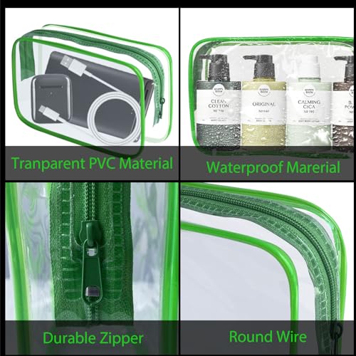 YedsIntu 16 Pieces Clear Makeup Bag PVC Zippered Clear Toiletry Carry Pouch Portable Cosmetics Bag Waterproof Makeup Bag Vinyl Plastic Organizer Case for Travel Vacation Bathroom (Green-M) - color: Green-M