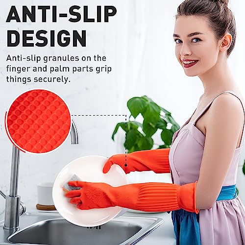 ThxToms Rubber Dishwashing Cleaning Gloves (2-Pair) - Soft Fleece Lining, Reusable, Waterproof with Extra-Long Cuff & Non-Slip Grip for Household & Kitchen Use - Medium - size: Medium (Pack of 4)