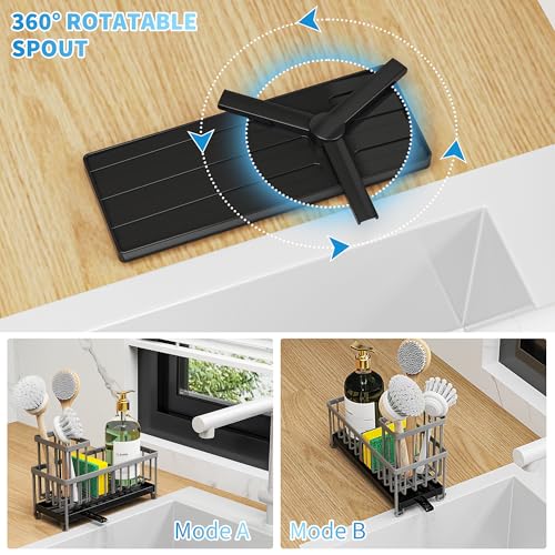 Cisily Sponge Holder for Kitchen Sink, Sink Caddy Organizer with High Brush Holder, Kitchen Countertop Organizers and Storage Essentials, Rustproof 304 Stainless Steel (Dark Grey, 9.25″) - color: Dark Grey - 9.25″