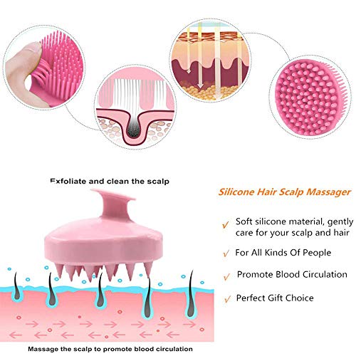 Silicone Body Scrubber & Scalp Massager, Long Handle Shower Brush, Exfoliating Scrubber for Men, Women & Kids - color: Pink