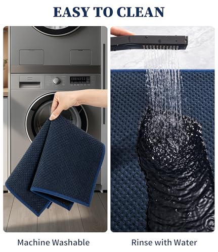 YIHOUSE Bathroom Rug Mat Sets, Ultra Thin Quick Dry Bath Mat, Absorbent Bath Mat for Bathroom Non Slip Machine Washable Bath Rug 2 Piece(Blue) - color: Dark Blue, size: 2 Pieces (U-Shape)