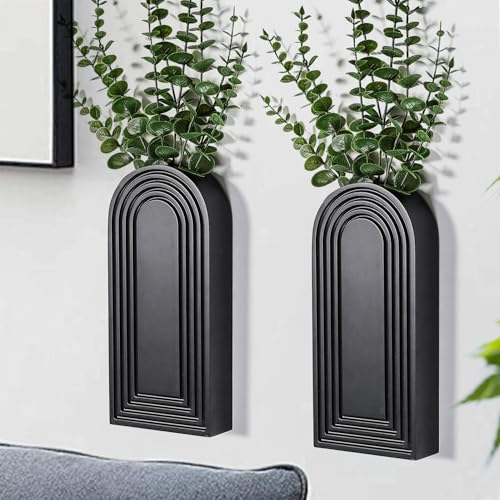 Dnnnii 2 Pack Wooden Wall Vase Set - Black Finish Modern Farmhouse & Boho Wall Decor for Entryway, Hallway, Bathroom, Living Room, Dining Room, Narrow Spaces - color: Black
