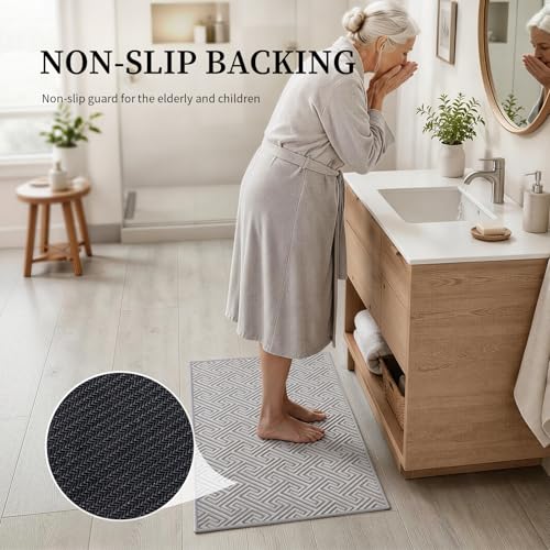 YIHOUSE Gray Bathroom Runner Rugs 17"x59", Quick Dry Non Slip Long Bath Rug, Absorbent Machine Washable Thin Bath Mat for Restroom Floor Tub Laundry Room Home Decor - color: Grey, size: 1'5" x 4'11" (Rectangular)