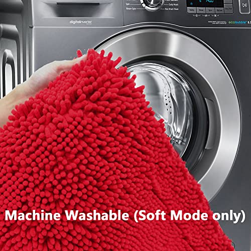 BOANKODU Bathroom Rugs Chenille 3-Piece Extra Soft and Absorbent Shag Bathroom Rugs, Machine Wash Mat, Strong PVC Non-Slip Underside, Plush Carpet Mats (Red) - color: Red, size: 2'8" x 1'8" (16x24"+20x32"+20x20"U shape）