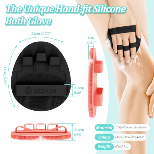 Silicone Back/Face Scrubber & Soft Bath Glove 3PCS, 16''- 24'' Extendable Shower Back Scrubber, 360° Anti-Slip & Hand-fit Silicone Bath Glove, Manual Face Brush for All-Round Cleaning(Pink) - color: Pink*3