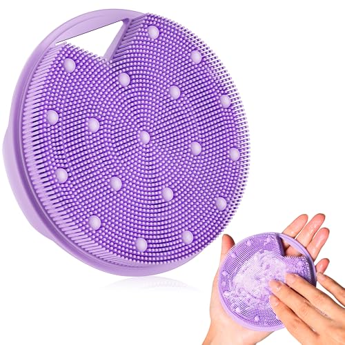 Silicone Body Scrubber -Anti Zinc Infused Exfoliating Body Scrubber | Anti Slip Silicone Loofah,Stiff & Soft Bristles for Cellulite Reduction,Blood Circulation- Purple - color: Purple