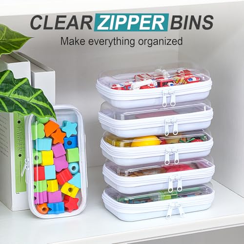 Sanwuta 10 Pcs Hard Zipper Case Clear Hard Pouches Plastic Zipper Pencil Box Toy Storage Bins Portable Plastic Containers for Travel Toiletry Office Cosmetic Blocks Puzzles Organizer (S) - size: S