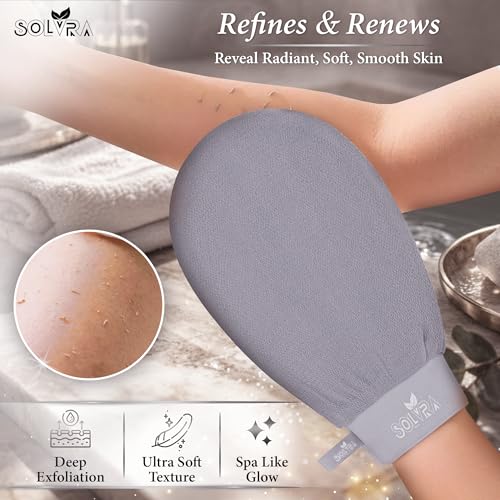 Exfoliating Gloves – 100% Vegan Viscose Kessa Mitt for Dead Skin Removal, Self-Tan Fade, and Keratosis Pilaris – Dual-Texture Glove for Spa & Massage (2 Pack, Black/Gray) - color: Pack of 2 - Black & Gray