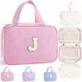 TOPEAST Travel Toiletry Bag Makeup Bag - Hanging Toiletry Bag for Women, Portable Toiletries Travel Bag and Cosmetic Bag, Airplane Travel Essentials Travel Toiletry Bag - Letter J, Pink - color: Pink, style: J