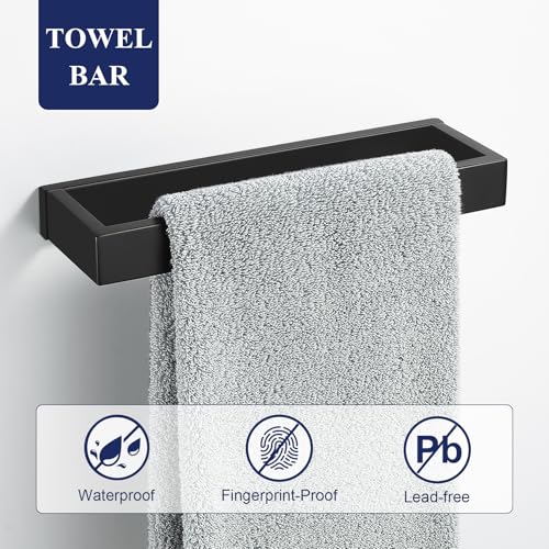 3 Pieces Matte Black Bathroom Hardware Accessories Set,SUS304 Stainless Steel Towel Holder Set Towel Holder Robe Hook Toilet Paper Holder Wall Mounted - color: Matte Black